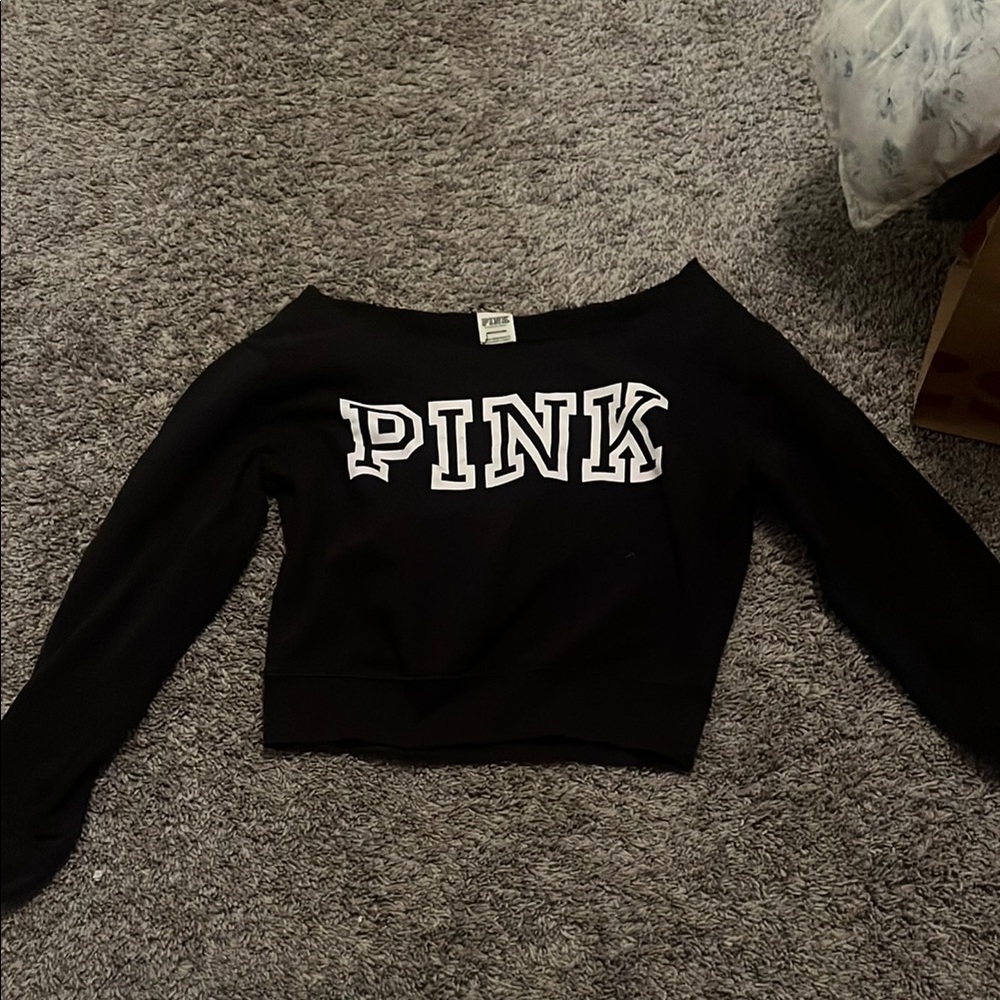 PINK Black Off-Shoulder Sweatshirt